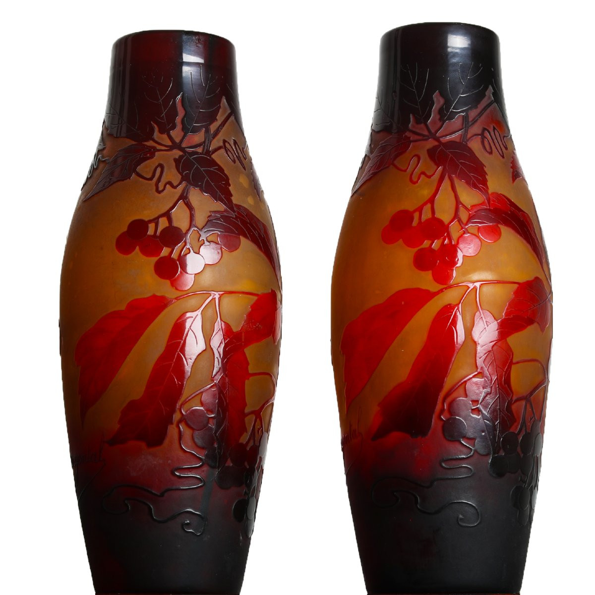 Pair Of Virginia Creeper Vases By Paul Nicolas d'Argental - Gallé, Daum, Delatte Art Nouveau 1920-photo-3