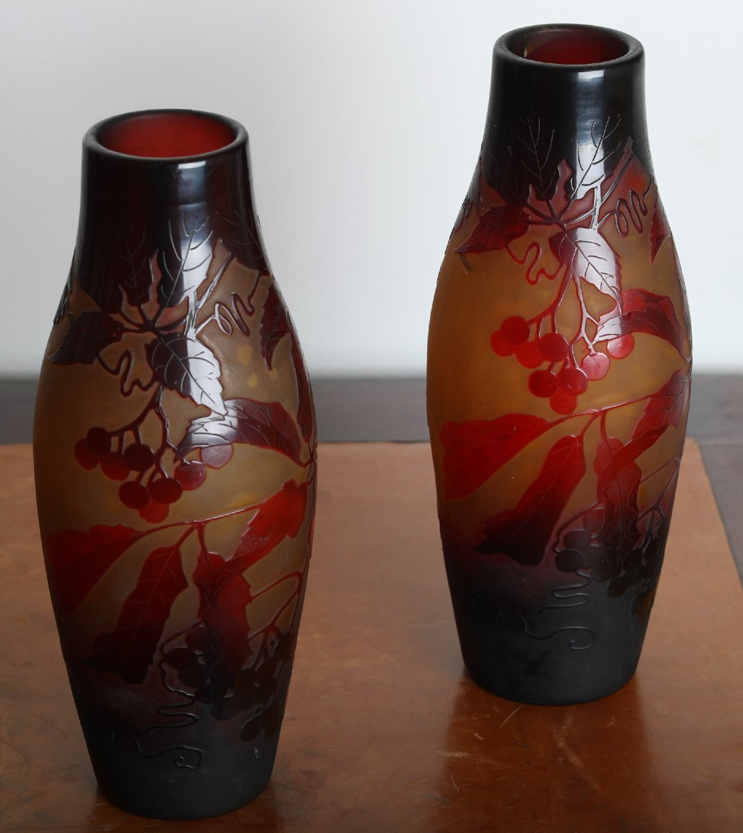 Pair Of Virginia Creeper Vases By Paul Nicolas d'Argental - Gallé, Daum, Delatte Art Nouveau 1920-photo-5