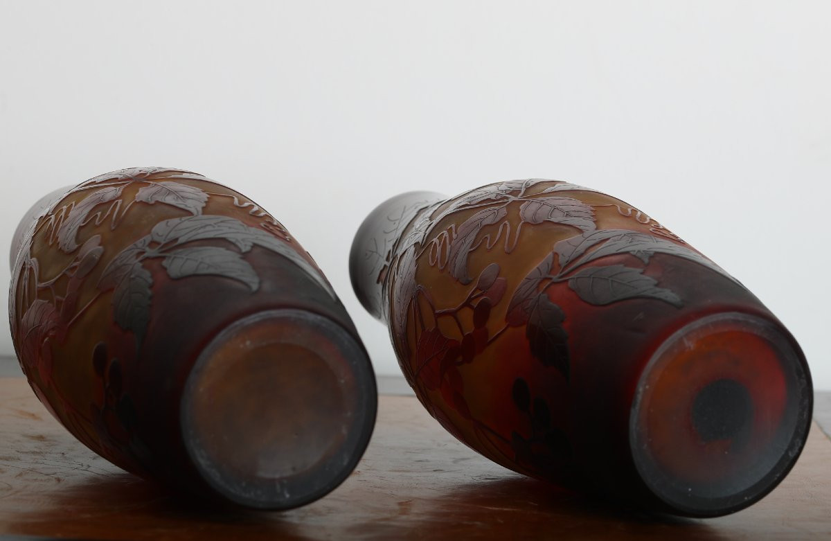 Pair Of Virginia Creeper Vases By Paul Nicolas d'Argental - Gallé, Daum, Delatte Art Nouveau 1920-photo-7