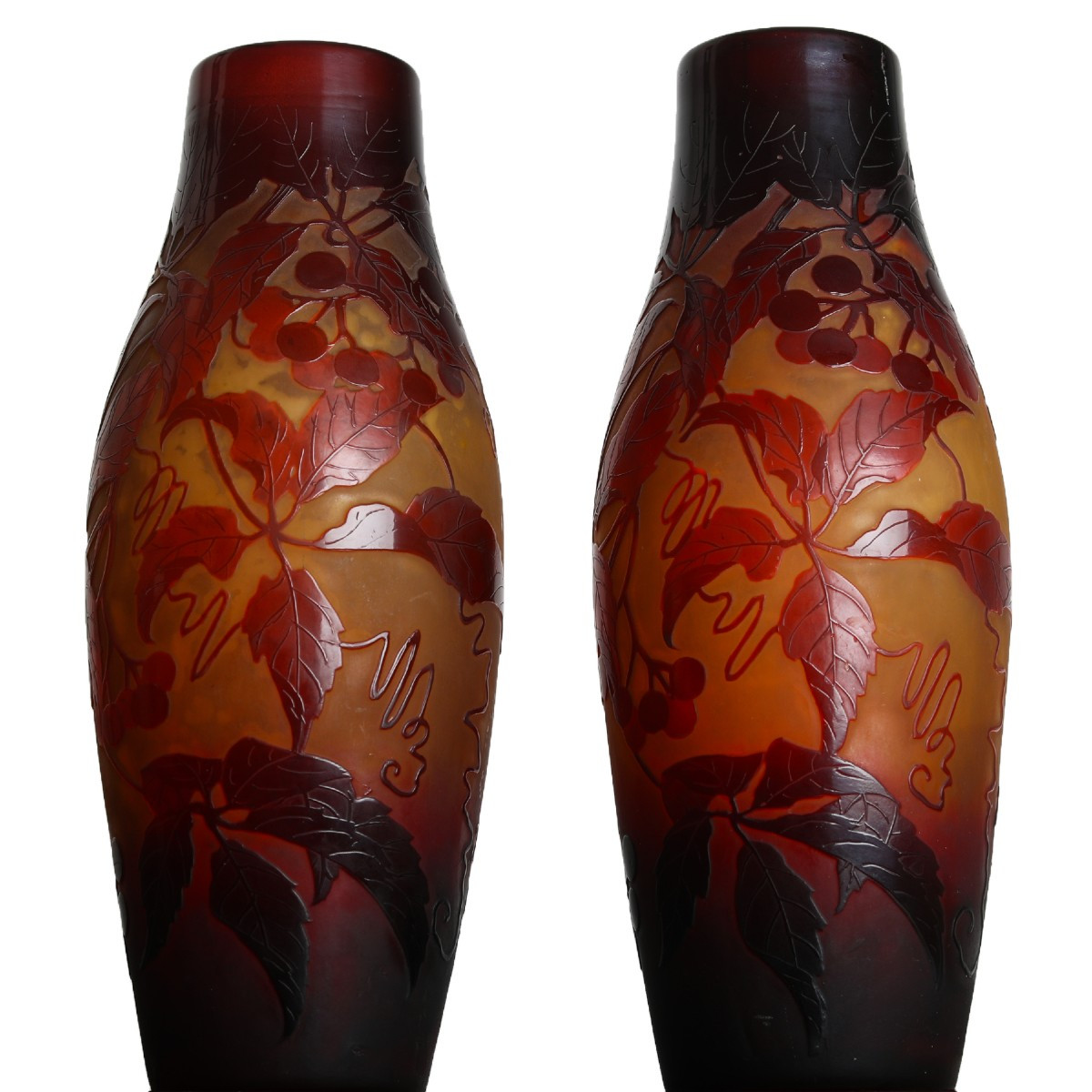 Pair Of Virginia Creeper Vases By Paul Nicolas d'Argental - Gallé, Daum, Delatte Art Nouveau 1920-photo-3