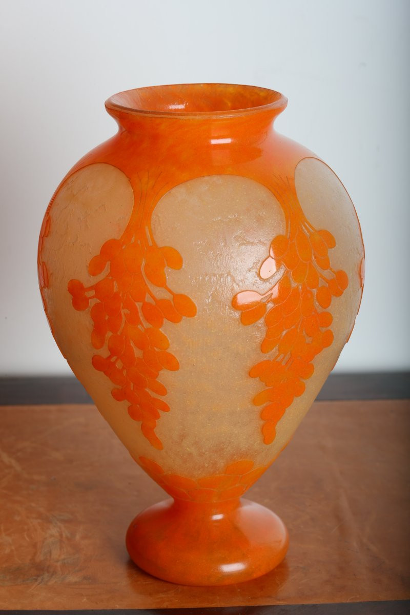"dattiers" Vase 12,2" Le Verre Français Charles Schneider Circa 1918-1921 Era Daum, Muller-photo-1