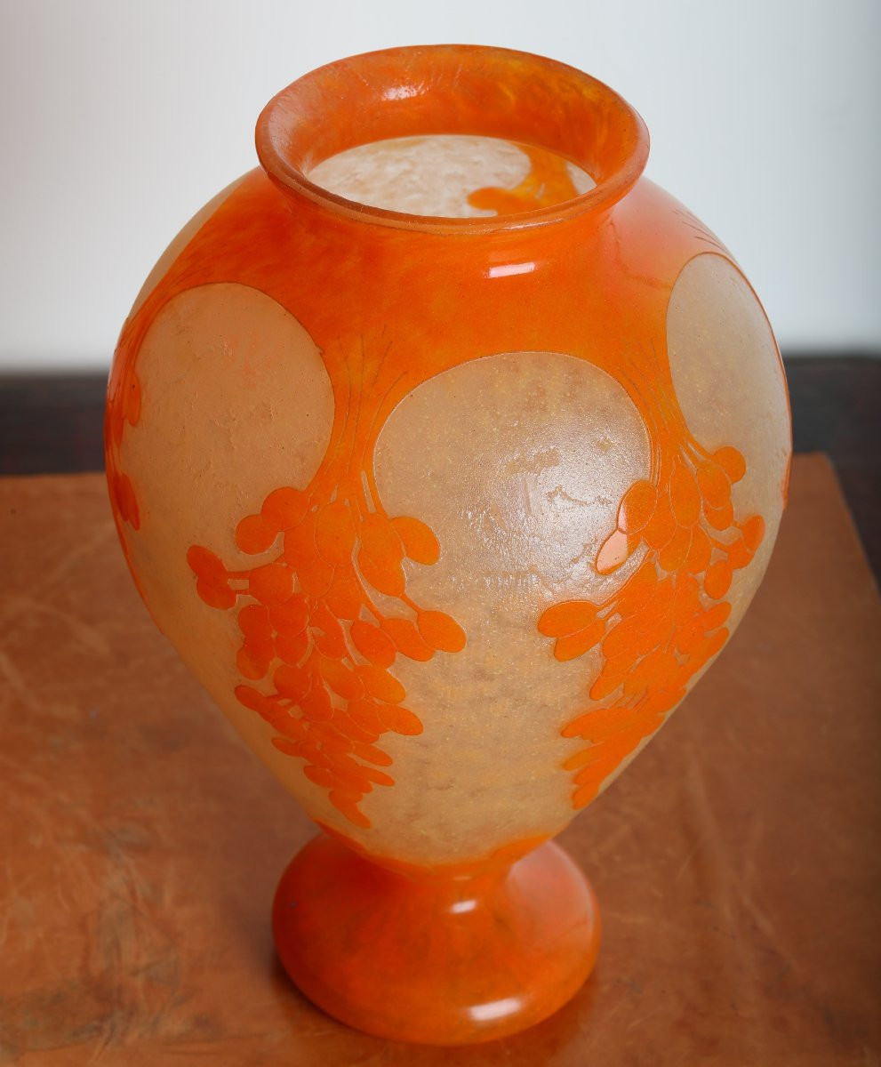 "dattiers" Vase 12,2" Le Verre Français Charles Schneider Circa 1918-1921 Era Daum, Muller-photo-2