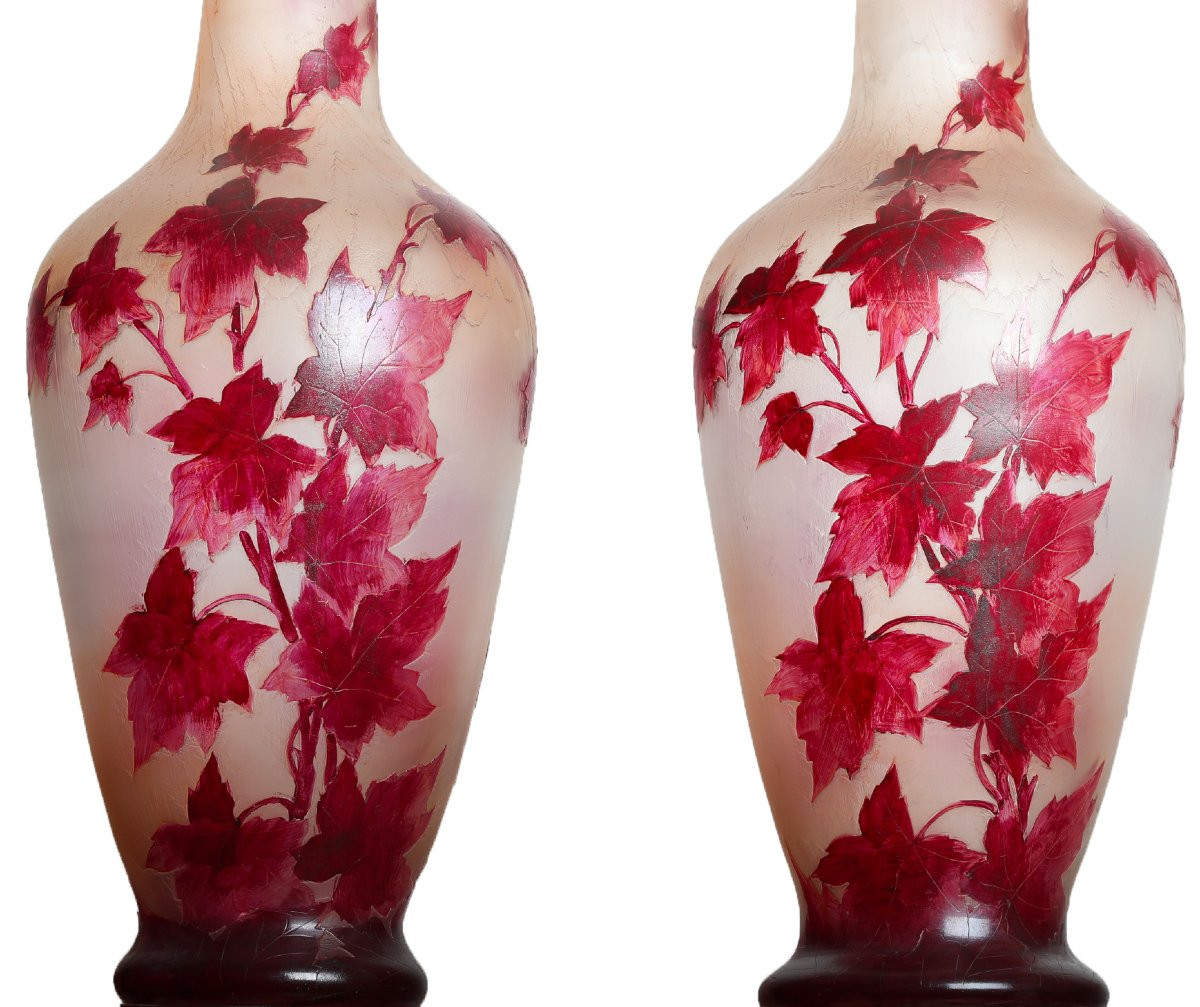 Paire de Vases 1910 Rubis 44 Cm Par François-Théodore Legras (1839-1916) - Art Nouveau era Daum-photo-2
