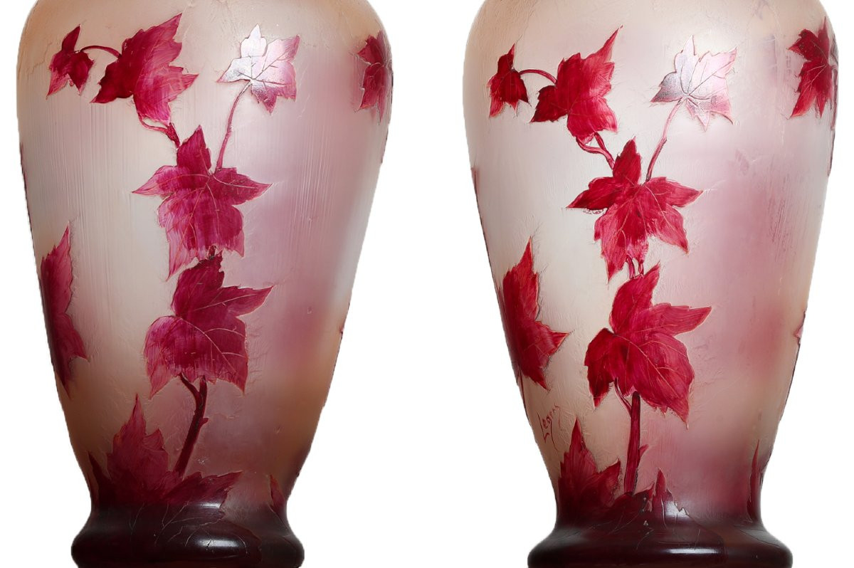 Paire de Vases 1910 Rubis 44 Cm Par François-Théodore Legras (1839-1916) - Art Nouveau era Daum-photo-2