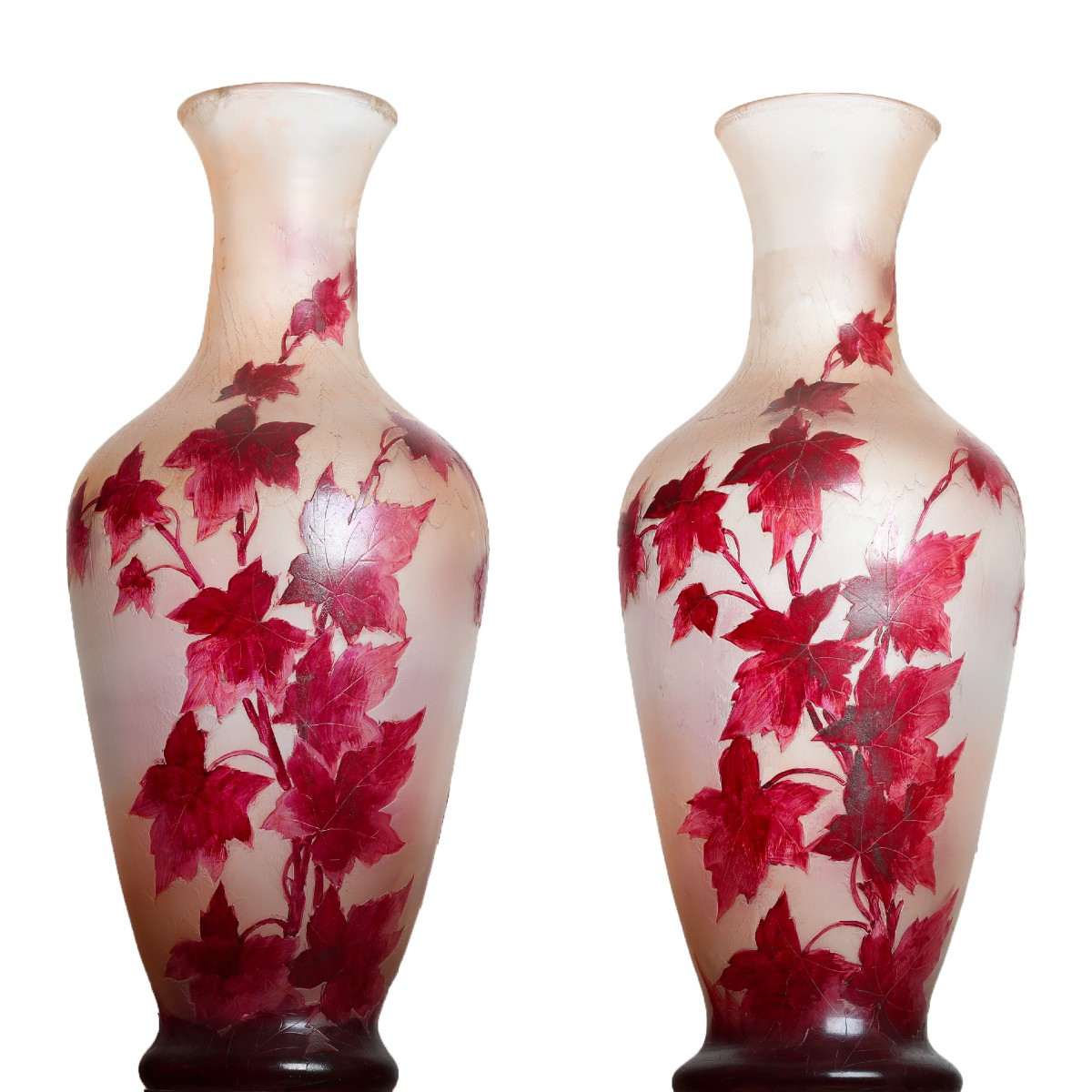 Paire de Vases 1910 Rubis 44 Cm Par François-Théodore Legras (1839-1916) - Art Nouveau era Daum