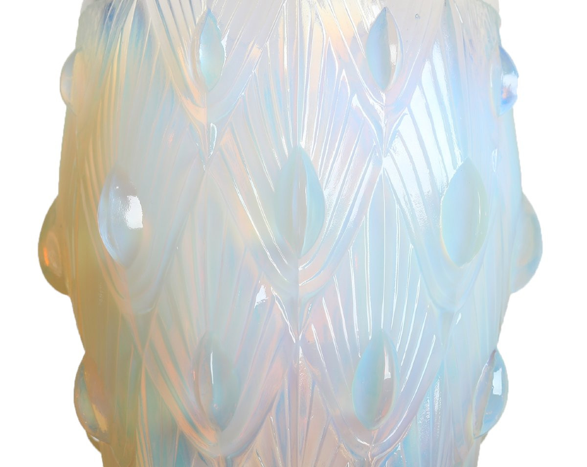Paire Vases opalescents 32 Cabochons Sabino 1878-1961 Art Deco 1930 Era Daum, Lalique, d'Avesn -photo-2