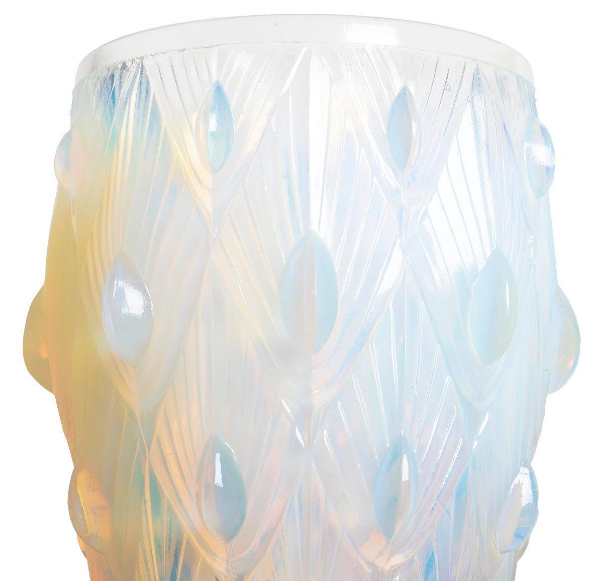 Paire Vases opalescents 32 Cabochons Sabino 1878-1961 Art Deco 1930 Era Daum, Lalique, d'Avesn -photo-6