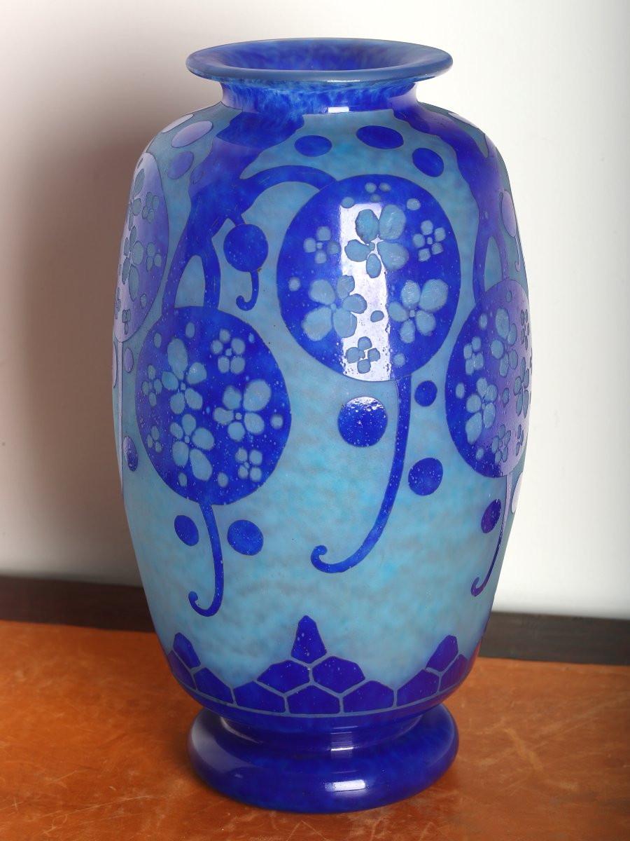 Grand Vase Azurette Charles Schneider Le Verre Français - Art Deco Circa 1923    -photo-3