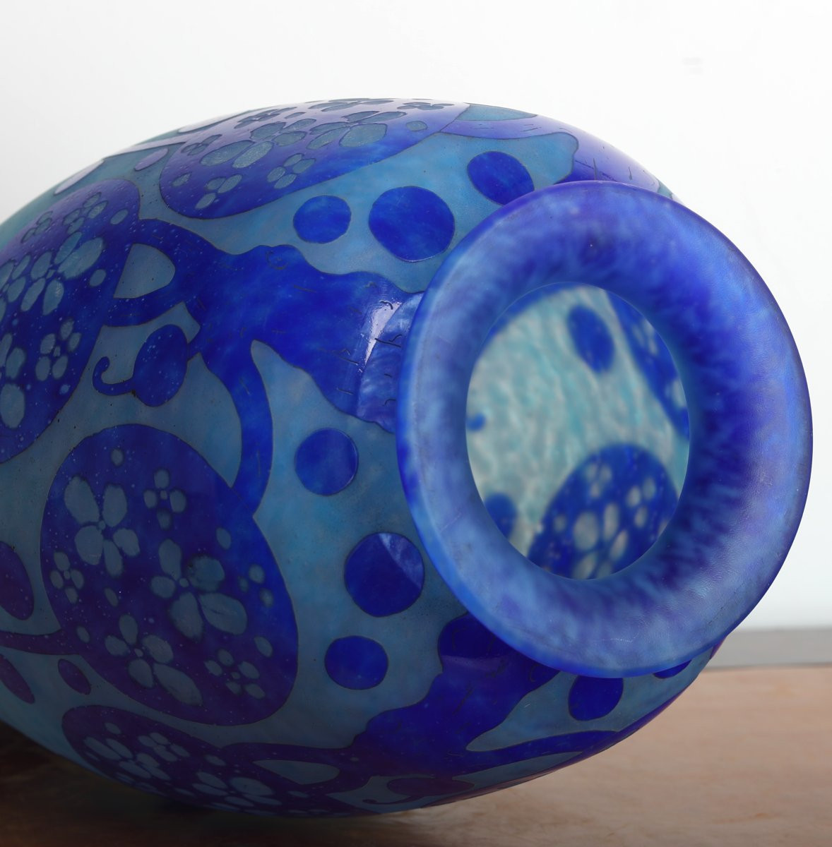 Grand Vase Azurette Charles Schneider Le Verre Français - Art Deco Circa 1923    -photo-4