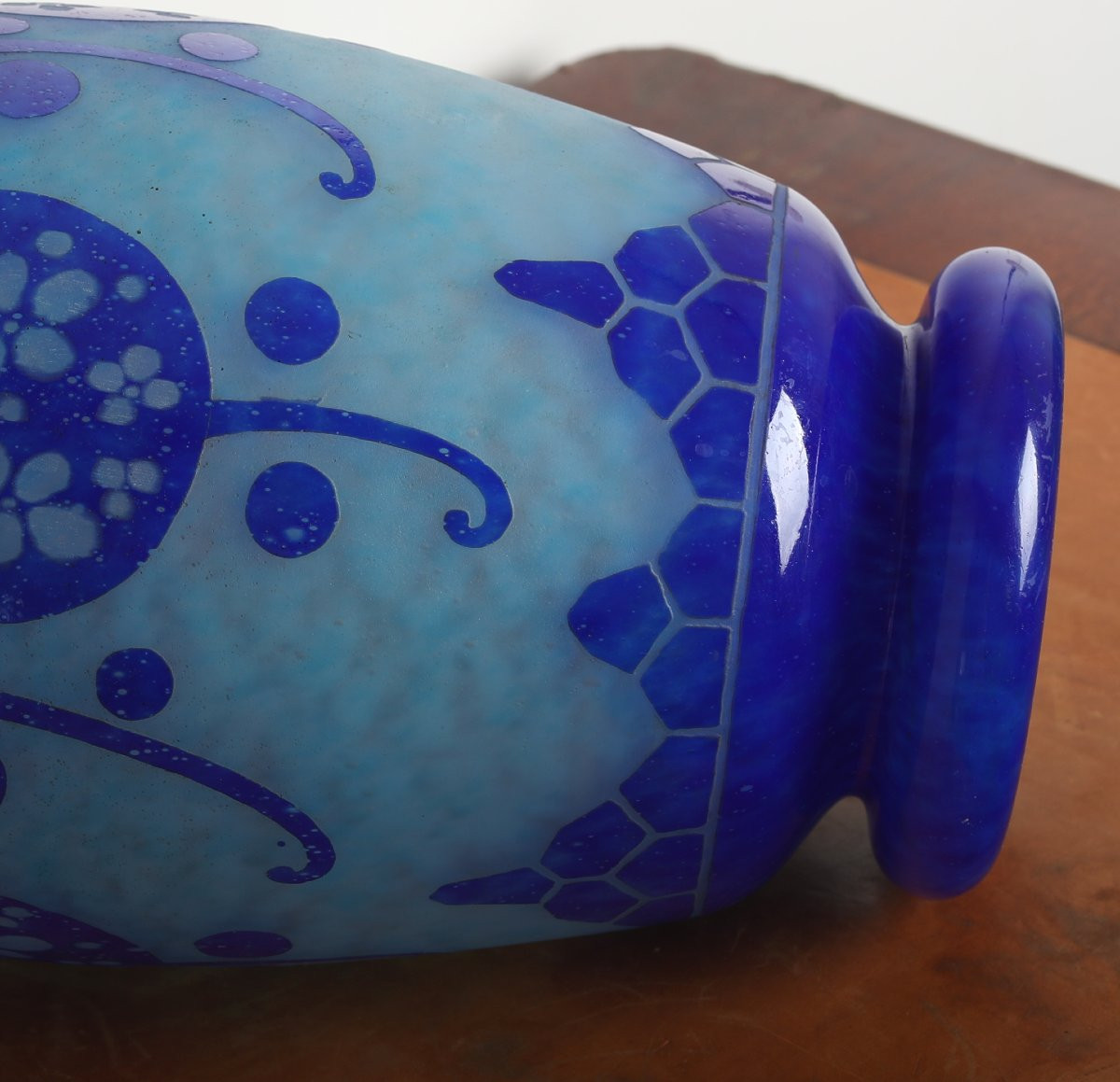 Grand Vase Azurette Charles Schneider Le Verre Français - Art Deco Circa 1923    -photo-6