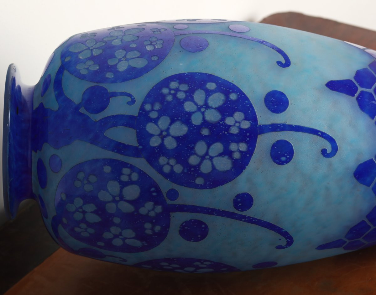 Grand Vase Azurette Charles Schneider Le Verre Français - Art Deco Circa 1923    -photo-7