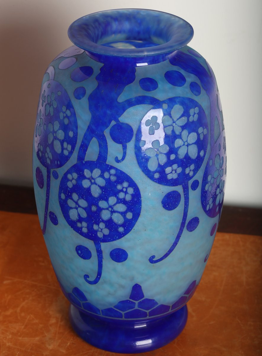 Grand Vase Azurette Charles Schneider Le Verre Français - Art Deco Circa 1923    -photo-8