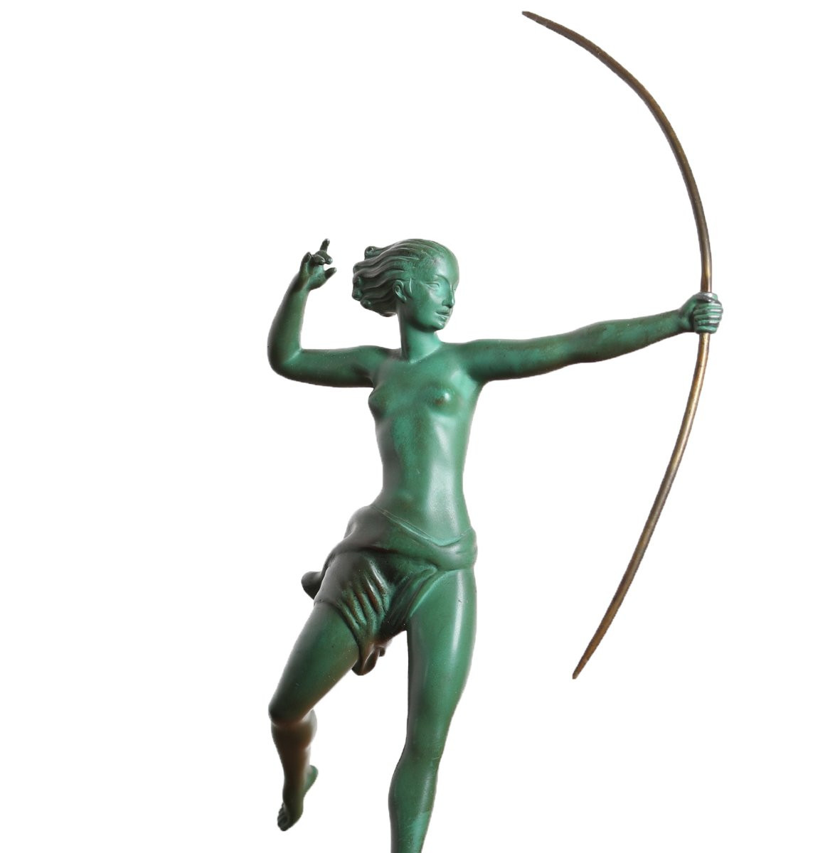 Atalante Sculpture 12,6" By Demarco, Diana Huntress By Max Le Verrier - 1928 Art Deco -photo-2