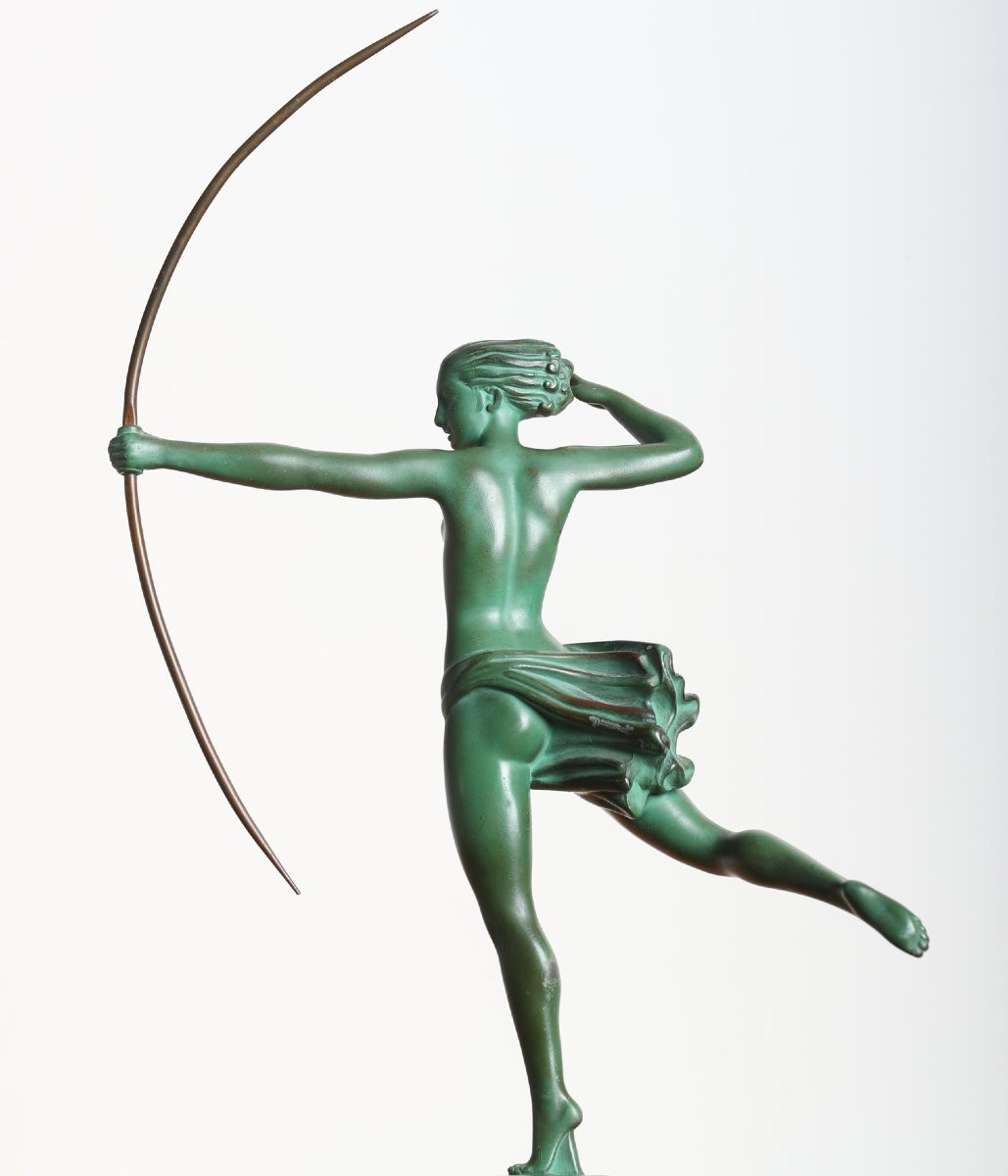 Atalante Sculpture 12,6" By Demarco, Diana Huntress By Max Le Verrier - 1928 Art Deco -photo-4