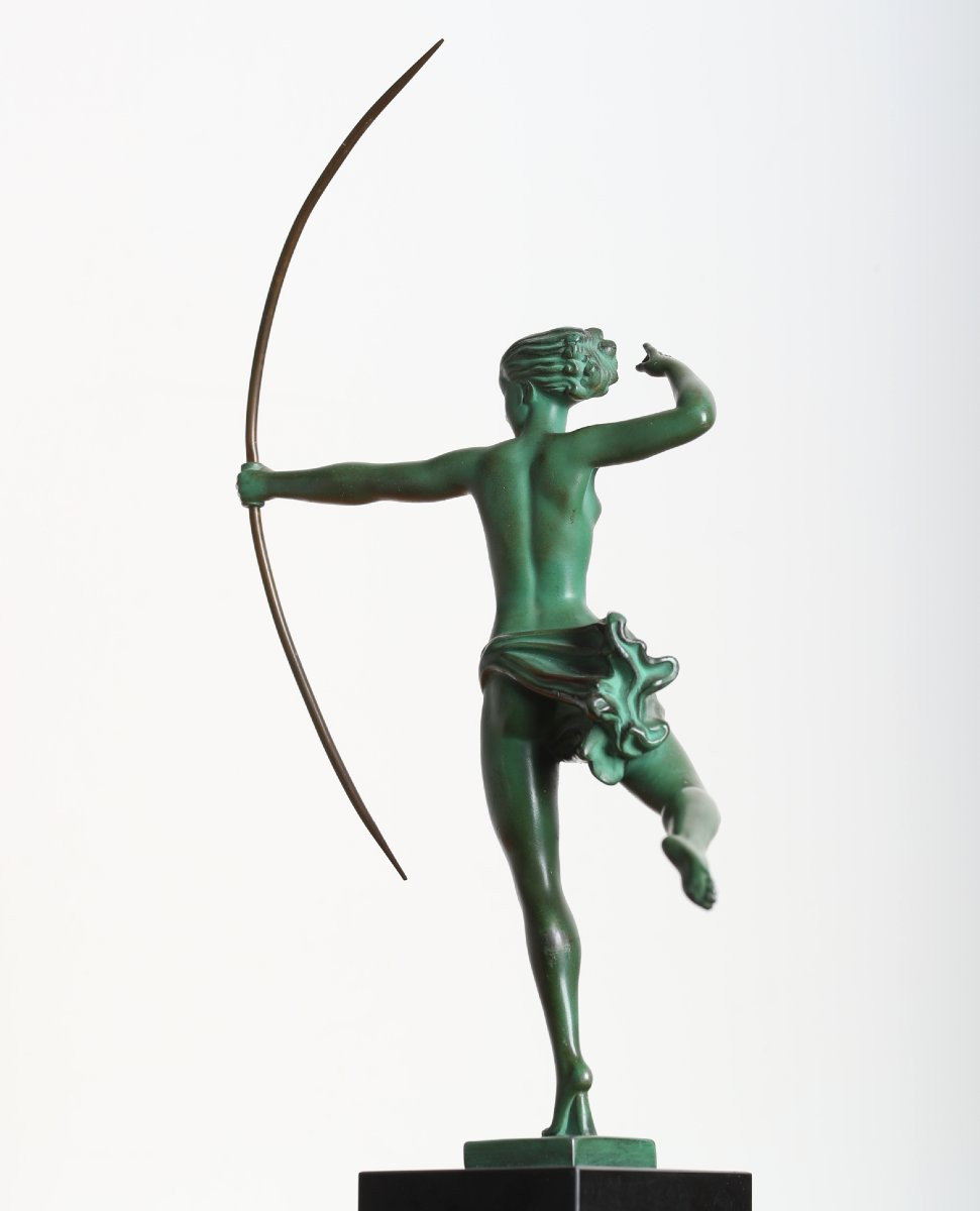 Atalante Sculpture 12,6" By Demarco, Diana Huntress By Max Le Verrier - 1928 Art Deco -photo-5