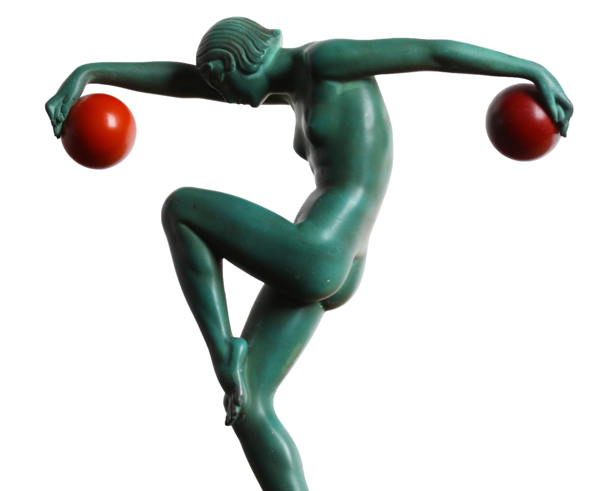 Sculpture Danseuse Aux Boules By Marcel Bouraine Denis Max Le Verrier Art Deco 1920-photo-6