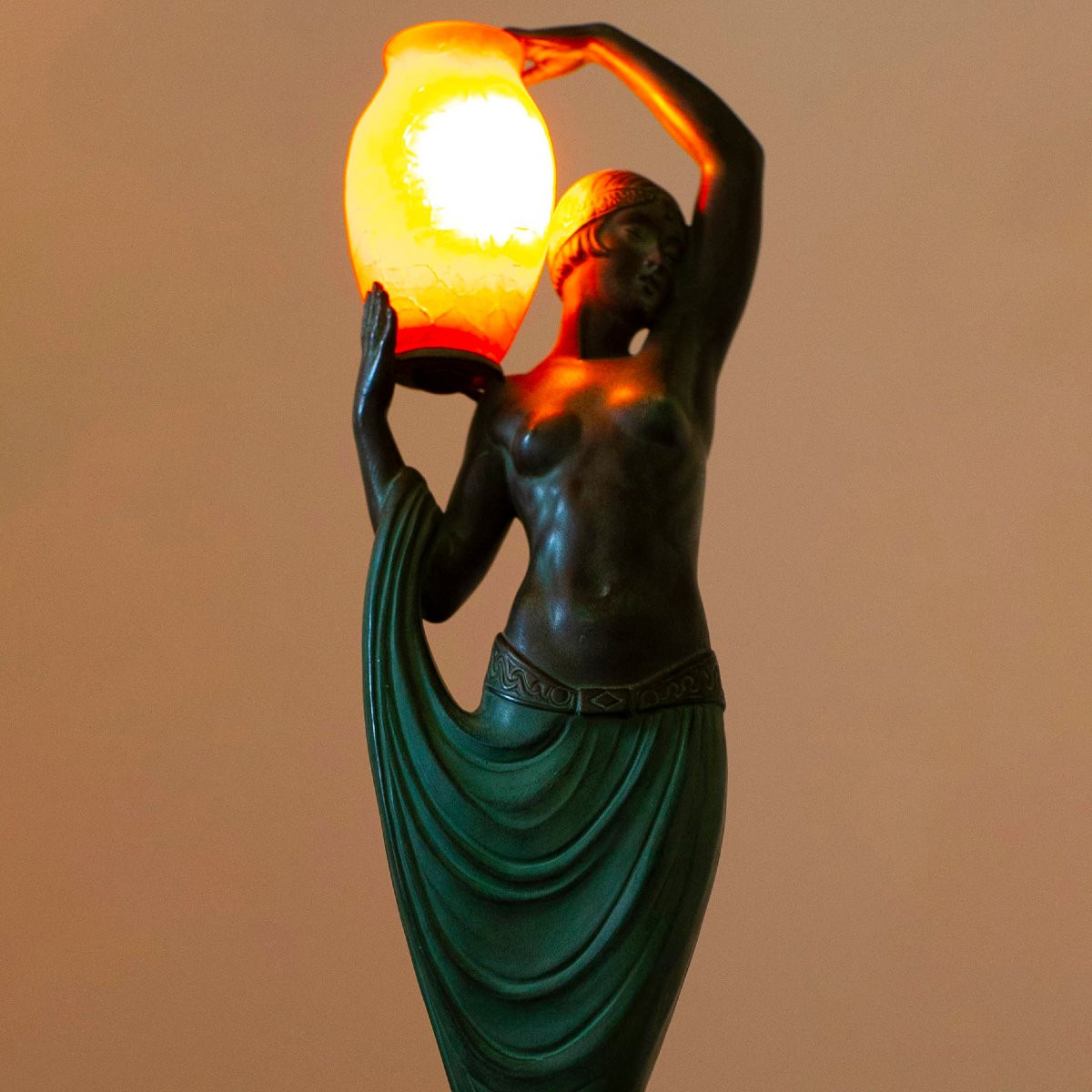 "odalisque" Sculpture Lamp 18,5" Fayral Pierre Le Faguays, Published Le Verrier Art Deco 1930-photo-2