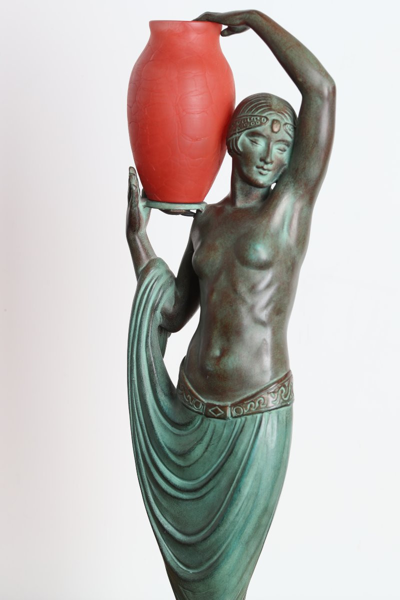 "odalisque" Sculpture Lamp 18,5" Fayral Pierre Le Faguays, Published Le Verrier Art Deco 1930-photo-4