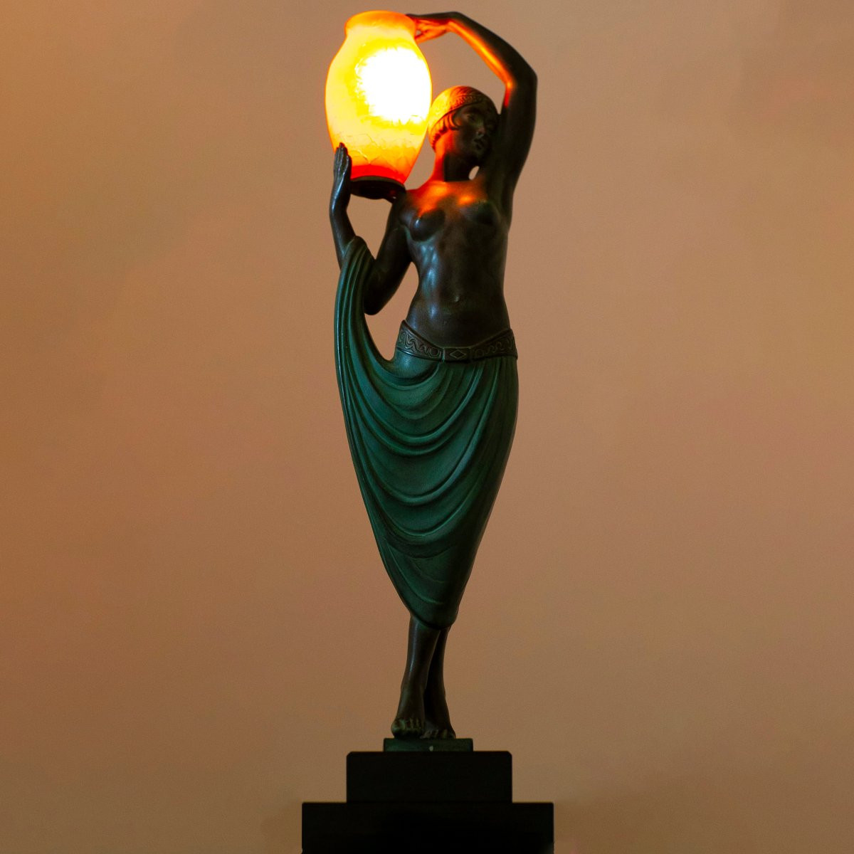 "odalisque" Sculpture Lamp 18,5" Fayral Pierre Le Faguays, Published Le Verrier Art Deco 1930-photo-1