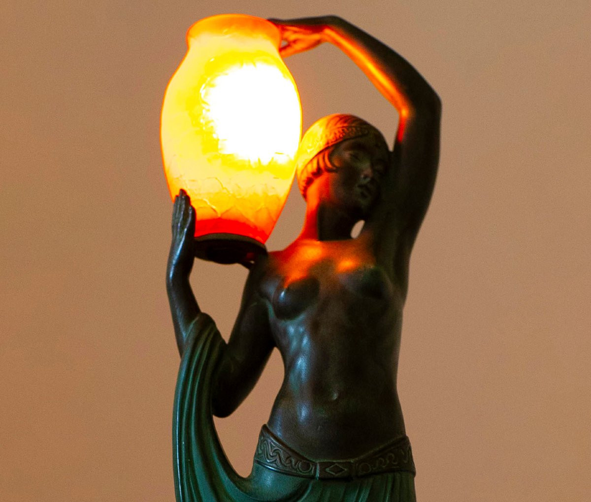 "odalisque" Sculpture Lamp 18,5" Fayral Pierre Le Faguays, Published Le Verrier Art Deco 1930-photo-2