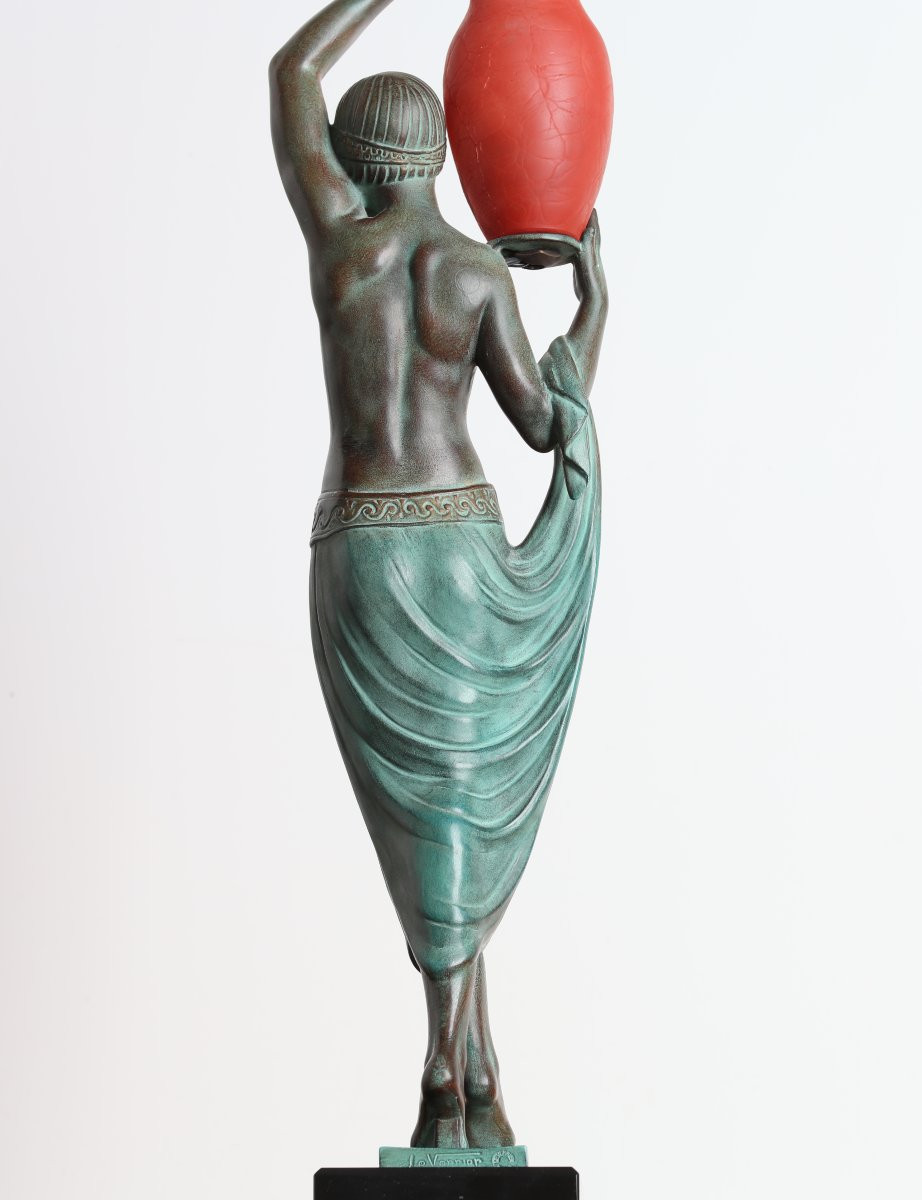 "odalisque" Sculpture Lamp 18,5" Fayral Pierre Le Faguays, Published Le Verrier Art Deco 1930-photo-4