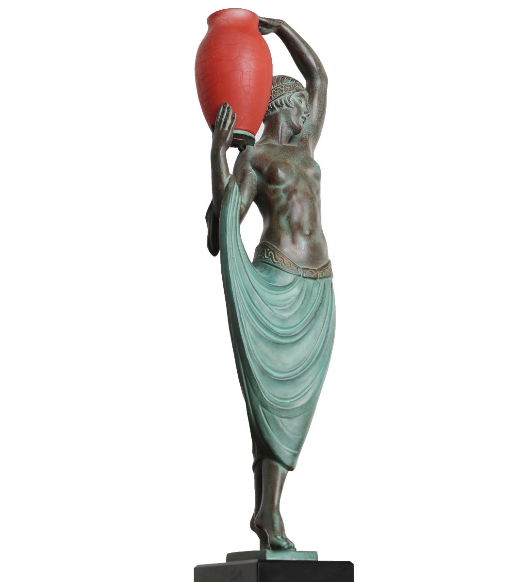 "odalisque" Sculpture Lamp 18,5" Fayral Pierre Le Faguays, Published Le Verrier Art Deco 1930-photo-5