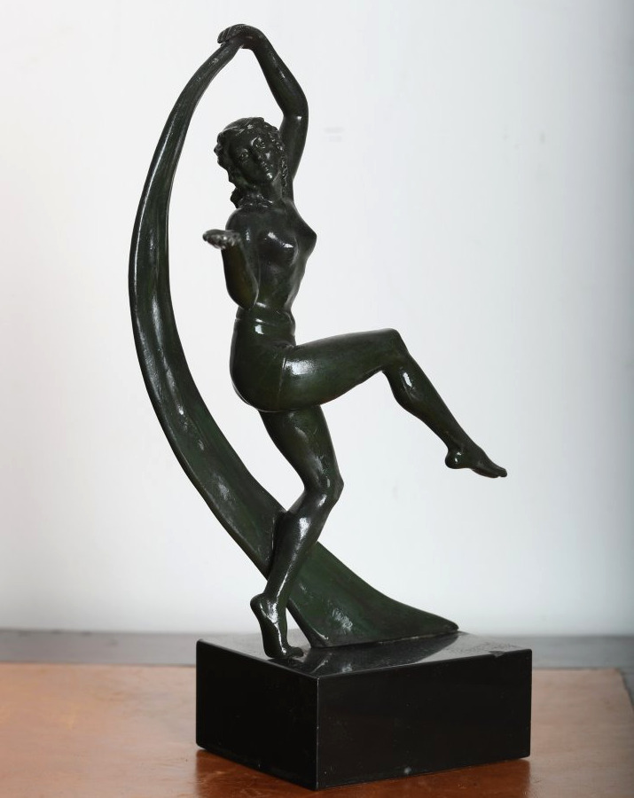 Sculpture danseuse au voile en régule Art Deco 1930 era Le Verrier, Fayral-photo-2