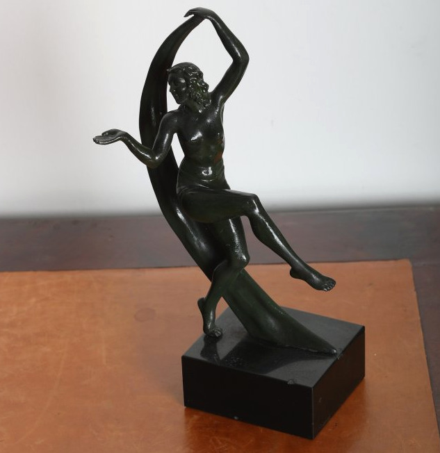 Sculpture danseuse au voile en régule Art Deco 1930 era Le Verrier, Fayral-photo-4