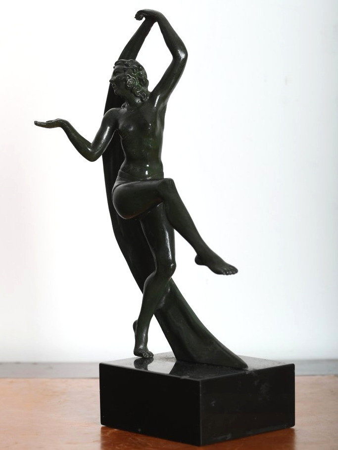 Sculpture danseuse au voile en régule Art Deco 1930 era Le Verrier, Fayral-photo-2