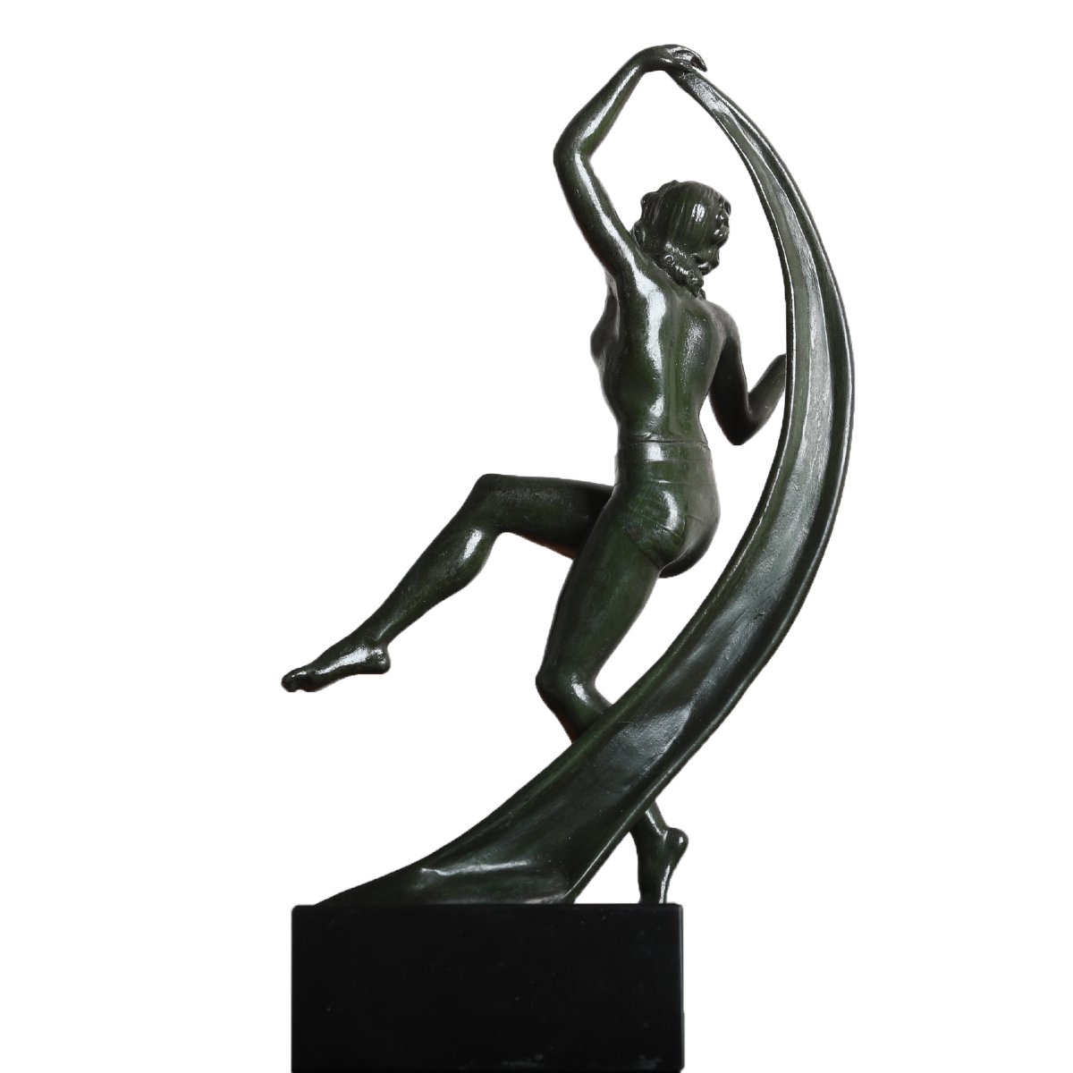 Sculpture danseuse au voile en régule Art Deco 1930 era Le Verrier, Fayral-photo-3