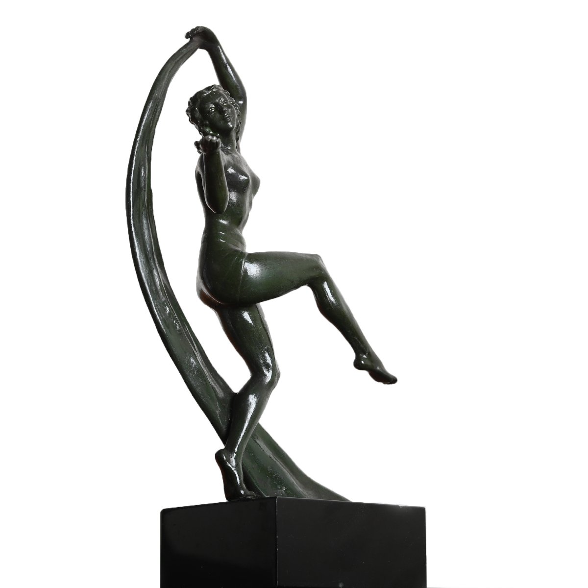 Sculpture danseuse au voile en régule Art Deco 1930 era Le Verrier, Fayral