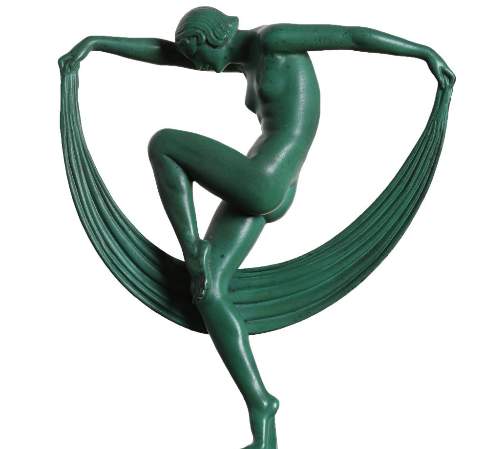 "folies" Veiled Dancer Sculpture, Signed By Denis, Max Le Verrier, And Bouraine—art Deco, 1920-photo-3