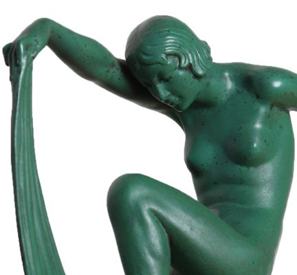 "folies" Veiled Dancer Sculpture, Signed By Denis, Max Le Verrier, And Bouraine—art Deco, 1920-photo-4