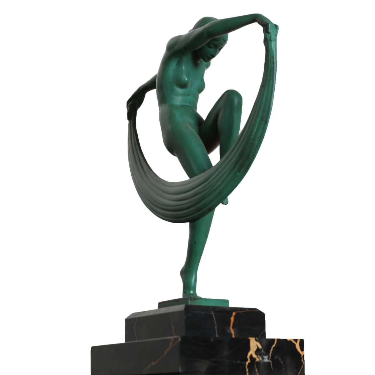 "folies" Veiled Dancer Sculpture, Signed By Denis, Max Le Verrier, And Bouraine—art Deco, 1920-photo-1
