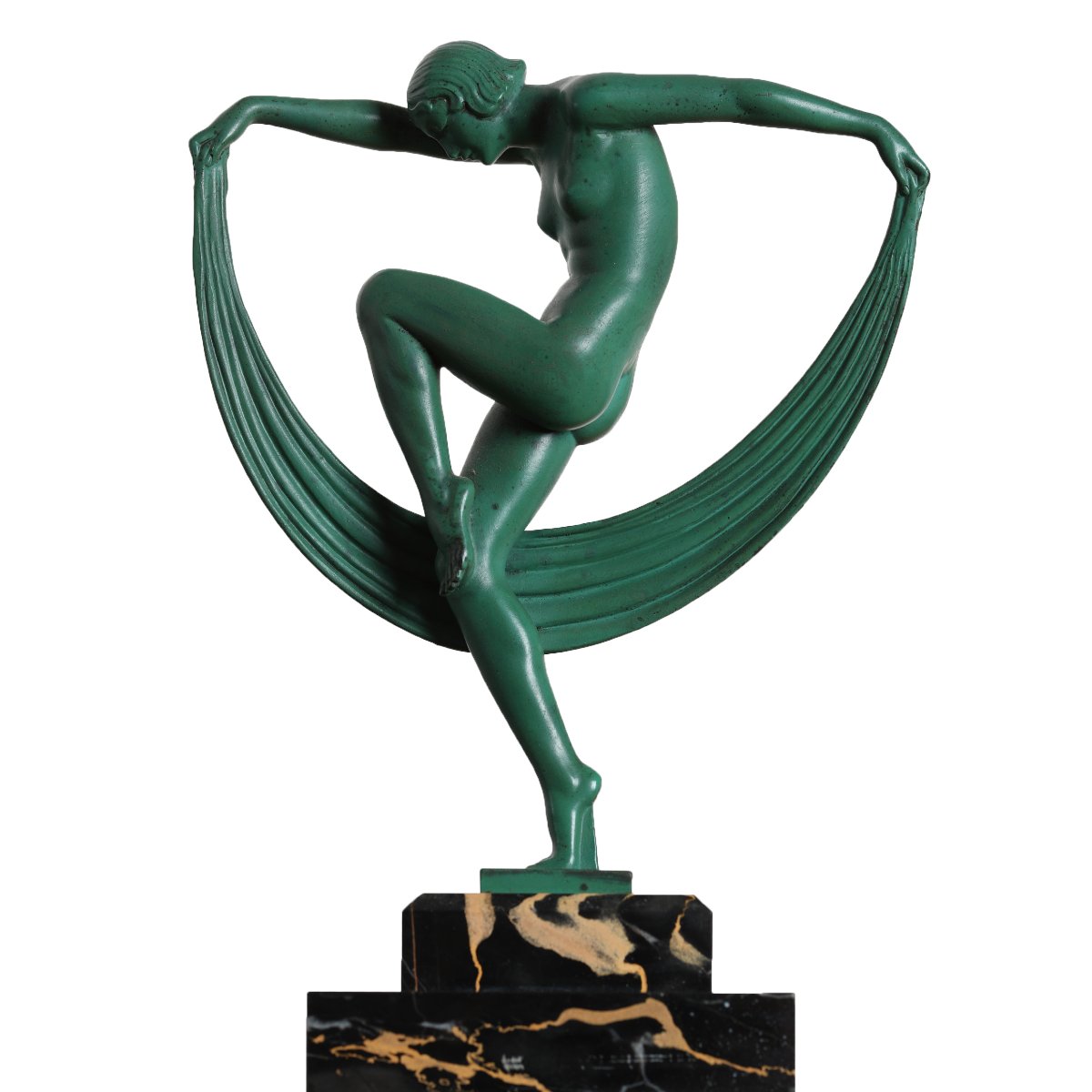 "folies" Veiled Dancer Sculpture, Signed By Denis, Max Le Verrier, And Bouraine—art Deco, 1920-photo-2