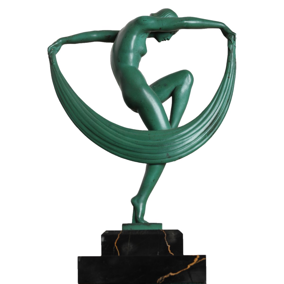 "folies" Veiled Dancer Sculpture, Signed By Denis, Max Le Verrier, And Bouraine—art Deco, 1920-photo-4
