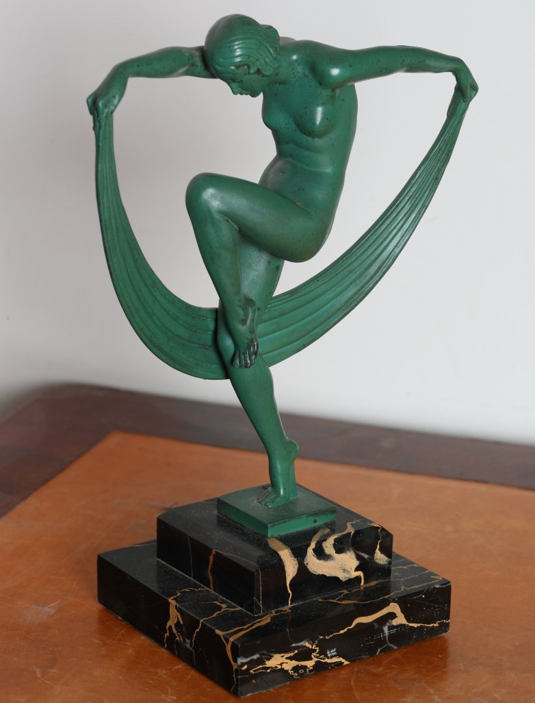 "folies" Veiled Dancer Sculpture, Signed By Denis, Max Le Verrier, And Bouraine—art Deco, 1920-photo-7
