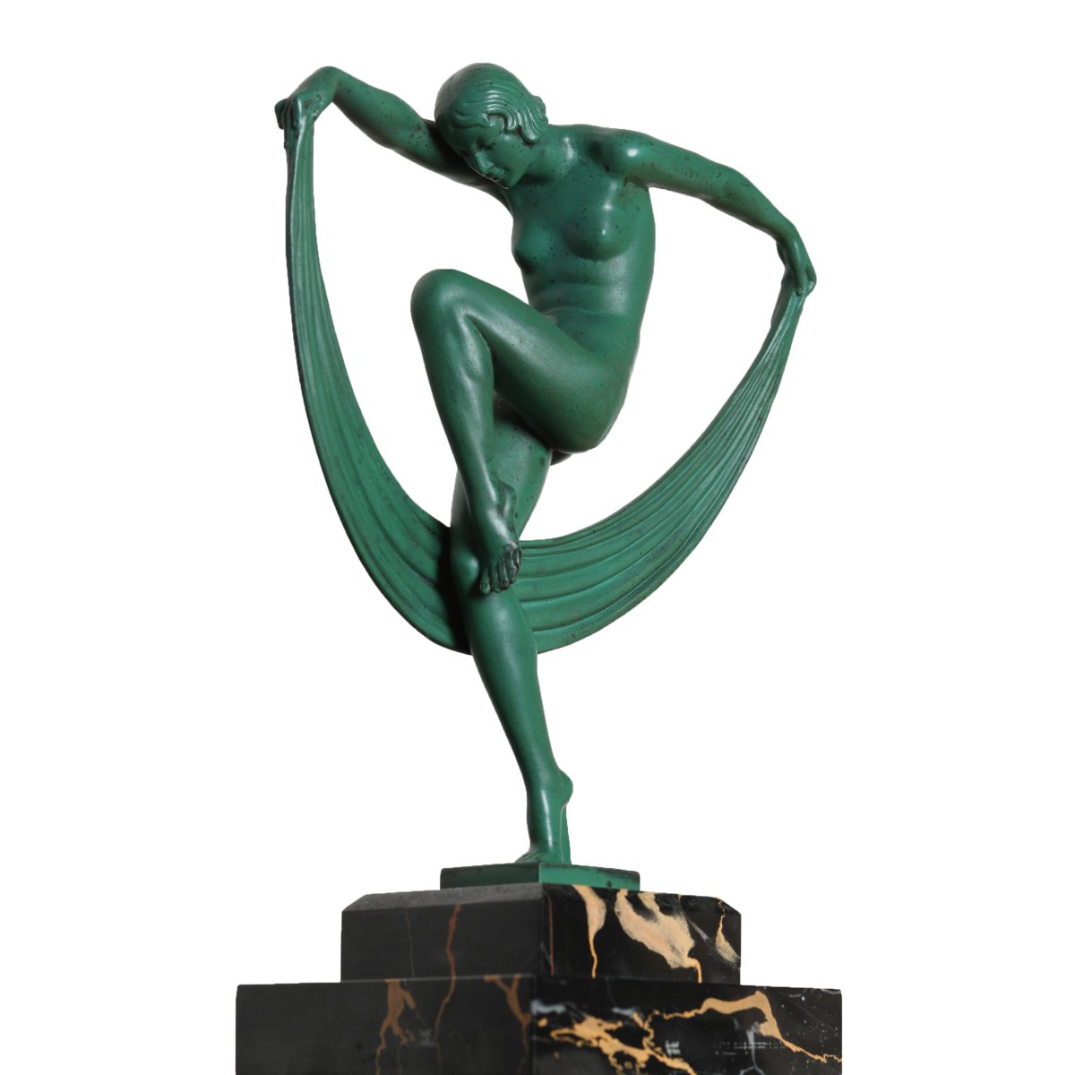 "folies" Veiled Dancer Sculpture, Signed By Denis, Max Le Verrier, And Bouraine—art Deco, 1920