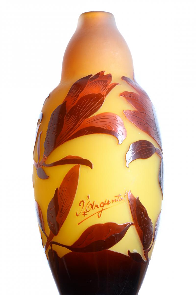 Vase Aux Magnolias Signé d'Argental 1900 Art Nouveau