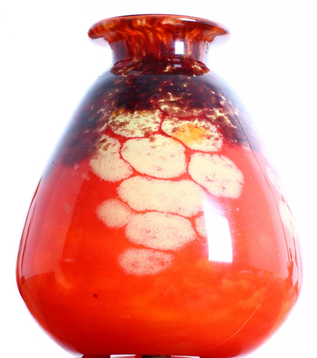 Glass Vase Signed Schneider Jades Pattern French Glass Art Deco