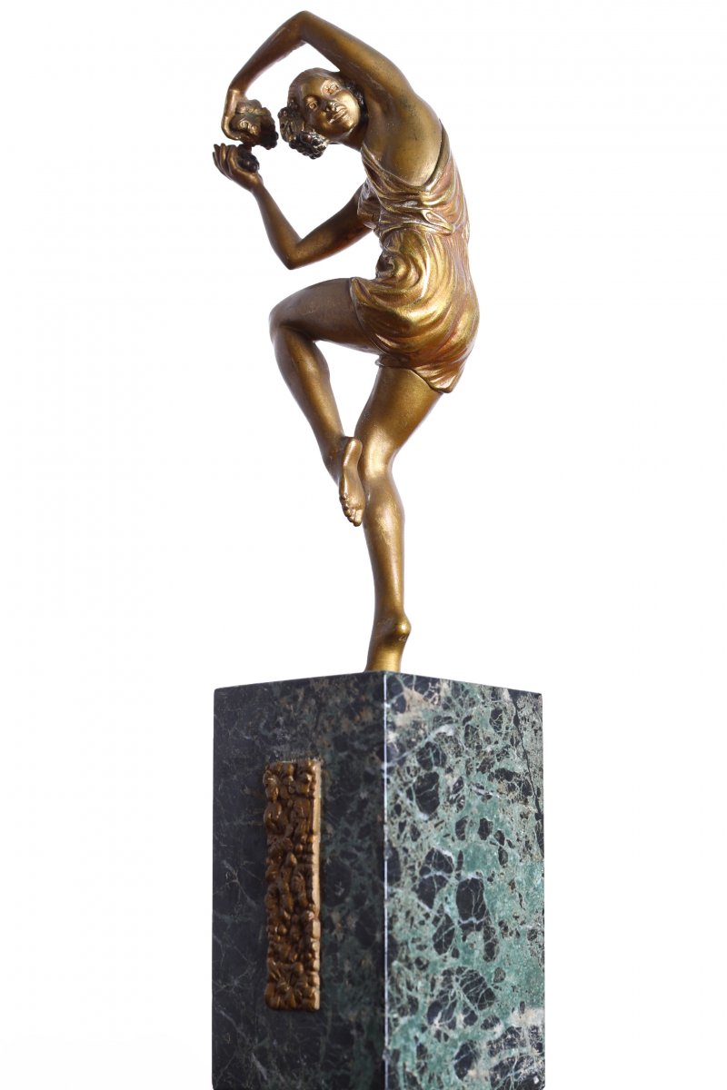 Bronze Spring Dancer With Grapes By Pierre Le Faguays (1892-1935) Circa 1925 Art Deco-photo-2