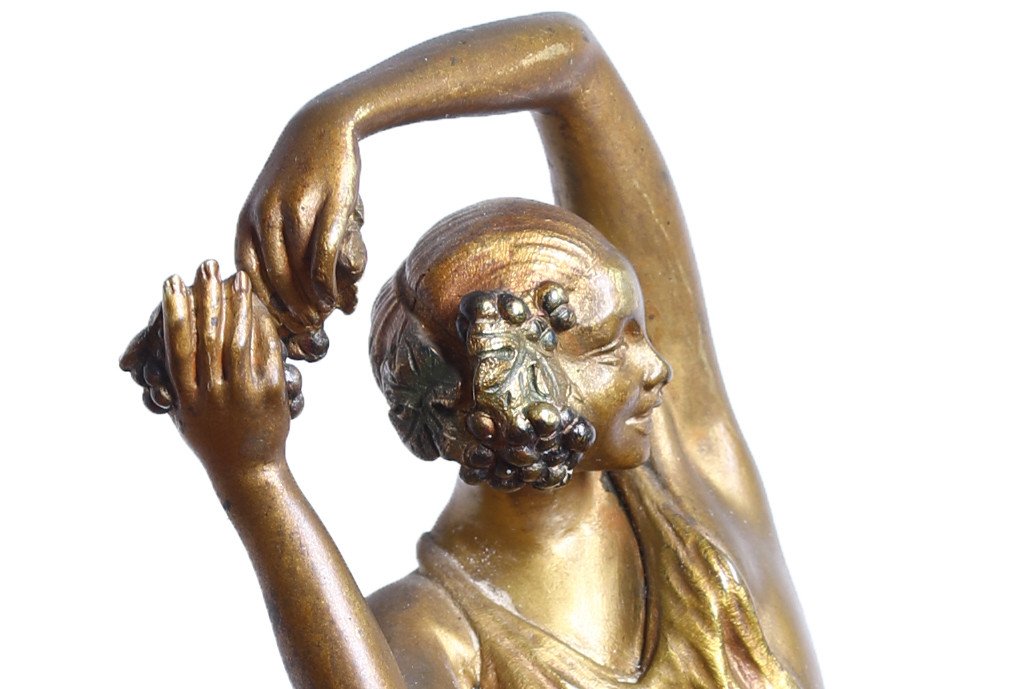 Bronze Spring Dancer With Grapes By Pierre Le Faguays (1892-1935) Circa 1925 Art Deco-photo-3