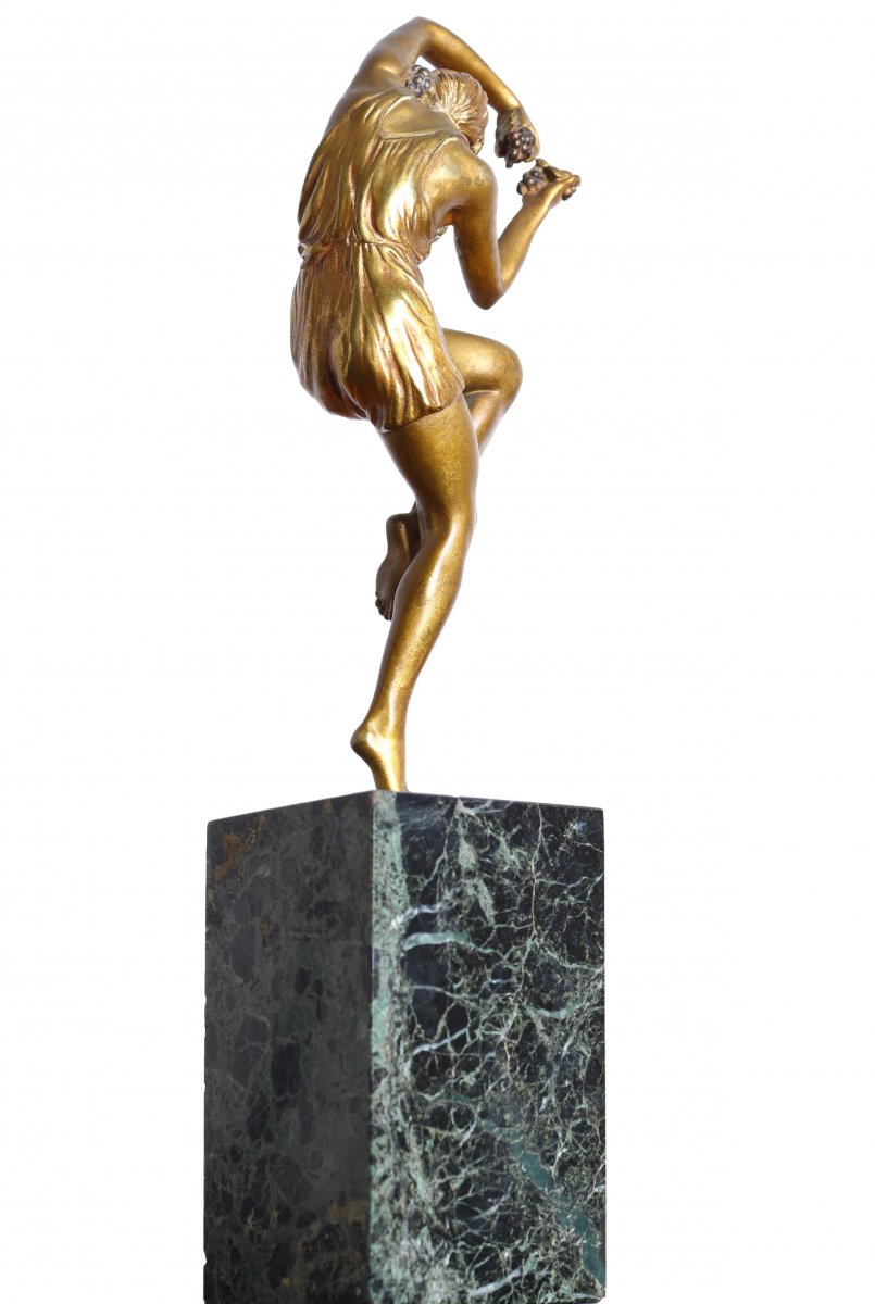 Bronze Spring Dancer With Grapes By Pierre Le Faguays (1892-1935) Circa 1925 Art Deco-photo-7