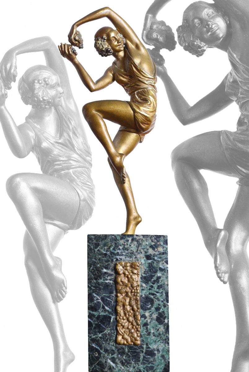 Bronze Spring Dancer With Grapes By Pierre Le Faguays (1892-1935) Circa 1925 Art Deco