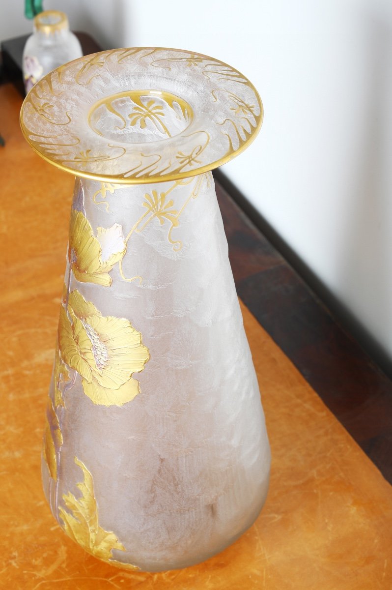 Haut Vase Vase Legras Cie And Montjoye Saint-denis Golden Poppies 1900 - Art Nouveau-photo-3