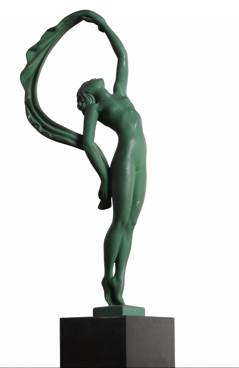 Sculpture Max Le Verrier Modèle Zephyr Signature Guerbe Art Deco 1930-photo-2