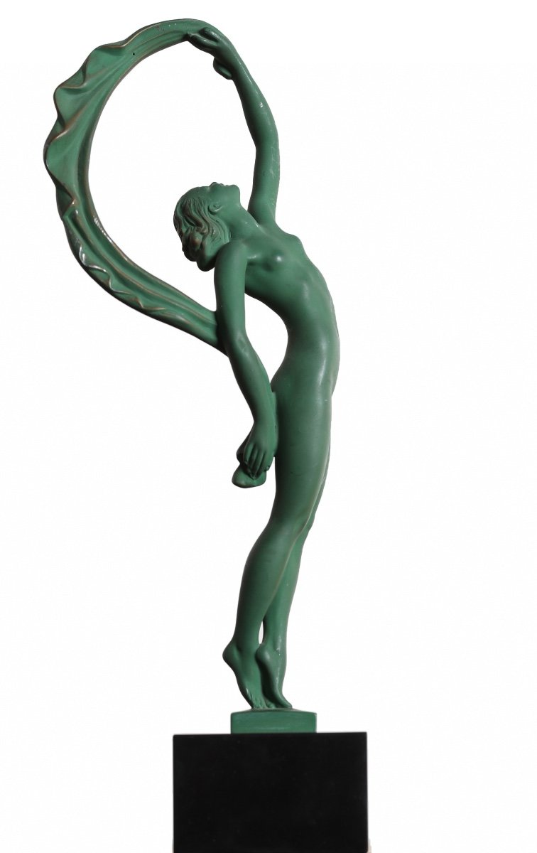 Sculpture Max Le Verrier Modèle Zephyr Signature Guerbe Art Deco 1930-photo-4