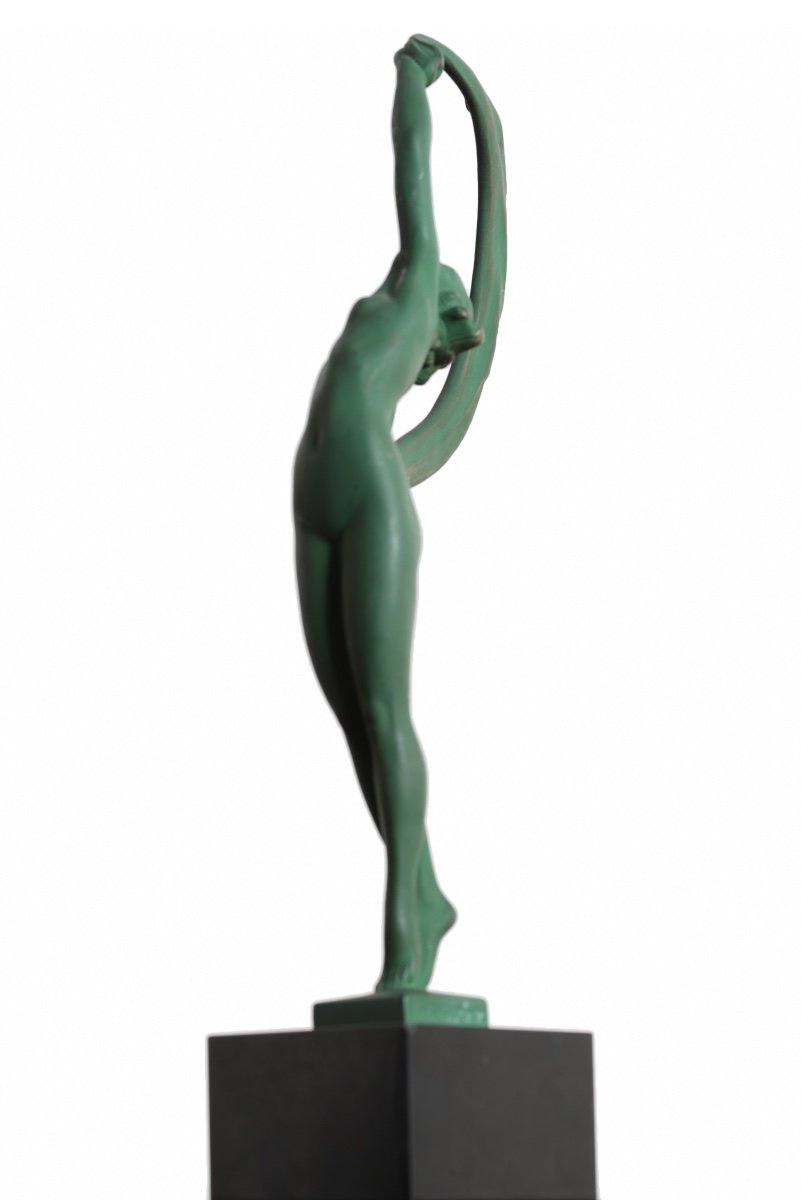 Sculpture Max Le Verrier Zephyr Model Signed Guerbe Art Deco 1930-photo-3