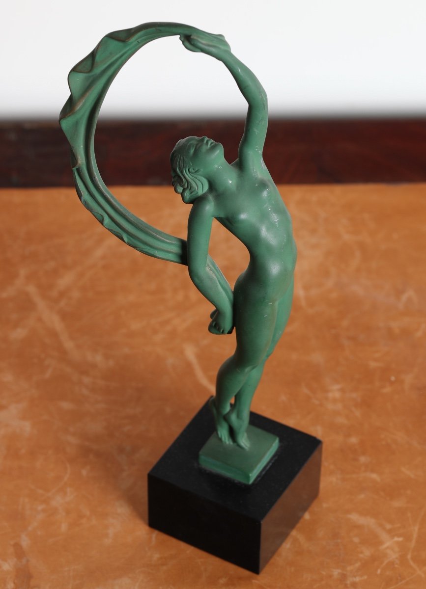 Sculpture Max Le Verrier Zephyr Model Signed Guerbe Art Deco 1930-photo-4