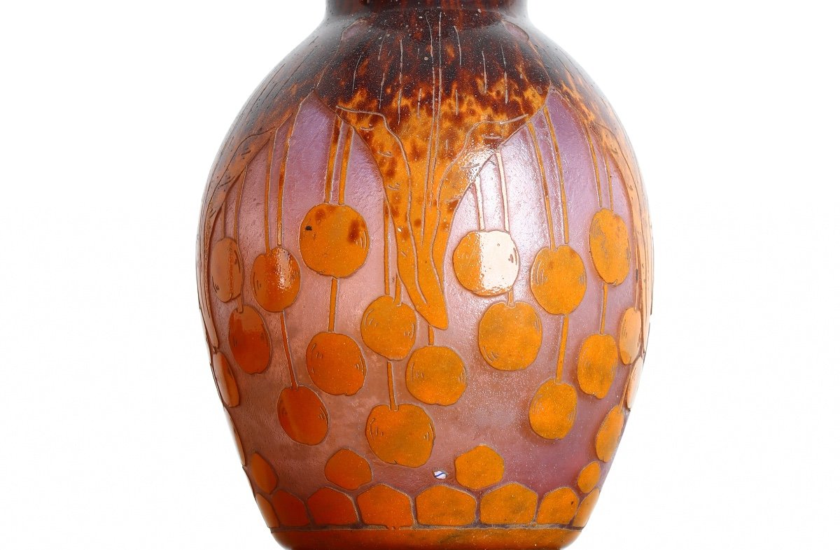 Important Vase Aux Cerises Le Verre Français Charles Schneider Circa 1918-1921 -photo-3
